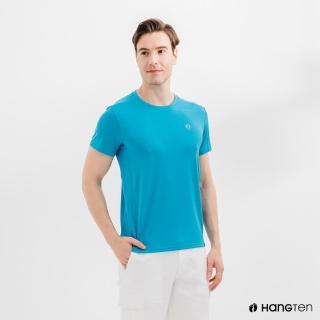 【Hang Ten】男裝-恆溫多功能-環保寶特瓶回收紗HEIQ吸濕感溫印花短袖T恤-藍