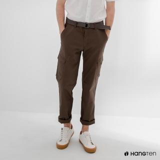 【Hang Ten】男裝-REGULAR FIT附腰帶口袋工作褲-灰棕色