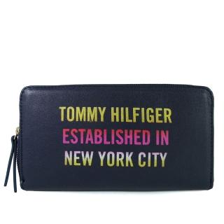 【Tommy Hilfiger】螢光字母ㄇ型拉鍊長夾(黑色)