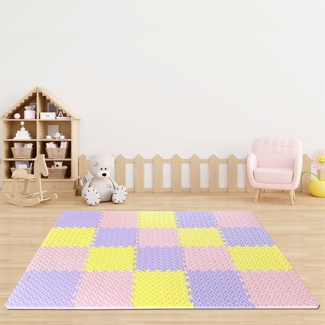 【MOMOTARO 桃太郎地墊】台灣製極厚2.5CM拼接超Q樹葉紋32x32無毒防滑巧拼地墊-附邊條(36片裝-約1坪)