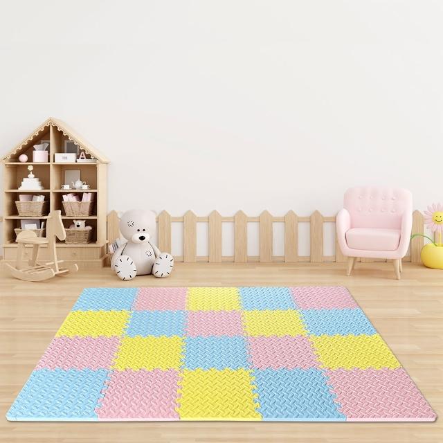 【MOMOTARO 桃太郎地墊】台灣製極厚2.5CM拼接超Q樹葉紋32x32無毒防滑巧拼地墊-附邊條(36片裝-約1坪)