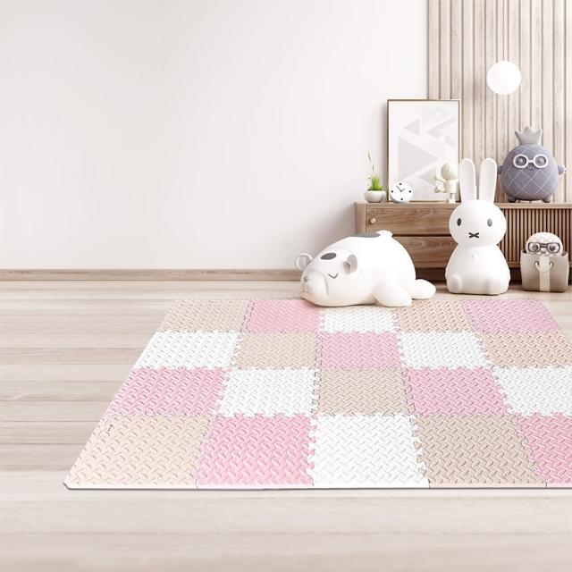 【MOMOTARO 桃太郎地墊】台灣製極厚2.5CM拼接超Q樹葉紋32x32無毒防滑巧拼地墊-附邊條(36片裝-約1坪)