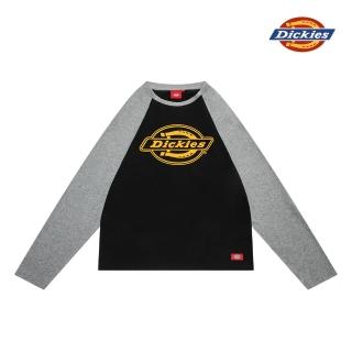 【Dickies】男款羽灰色純棉Logo印花撞色長袖T恤｜DK009595CQ8