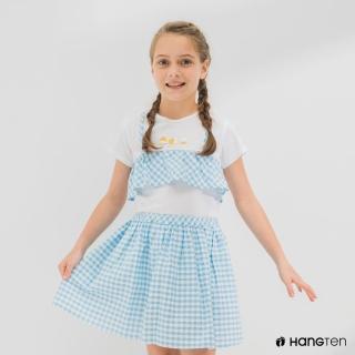 【Hang Ten】女童-Hello Kitty格紋剪接短袖T恤-白