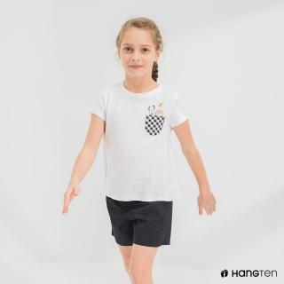 【Hang Ten】女童-Charlie Brown格紋口袋短袖T恤-白