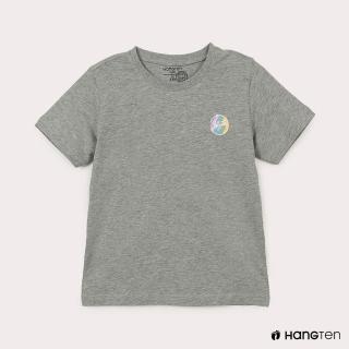 【Hang Ten】男童-有機棉翻玩LOGO印花T恤-淺花紗灰