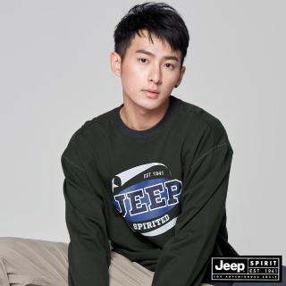 【JEEP】男裝復古LOGO圖騰長袖T恤(墨綠)