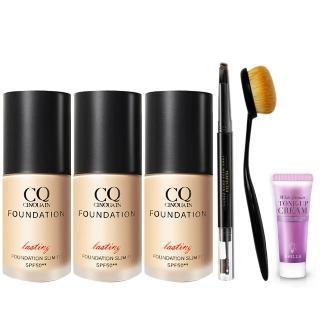 【CINQUAIN 思珂】3D光感精華粉底SPF50★★3入+贈眉筆+素顏霜隨身版+粉底刷