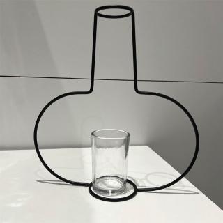 【JEN】創意簡約鐵藝玻璃花瓶花器桌面擺飾居家裝飾高20cm(M款)