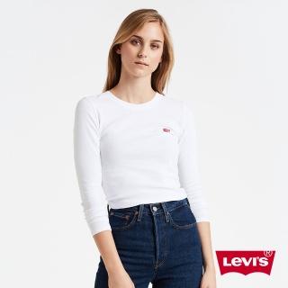 【LEVIS】女款 長袖T恤 / 迷你Logo布章 / 有機面料 / 白 熱賣單品