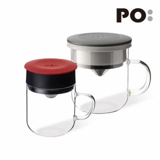 【PO:】2入組手沖咖啡(咖啡玻璃杯350ml-黑灰+咖啡玻璃杯240ml-紅)