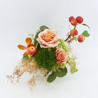 【HUGO DECO 榆果傢飾】橘玫瑰蘋果枝香氛花藝(擬真花/香氛/花禮/節慶送花/中秋)
