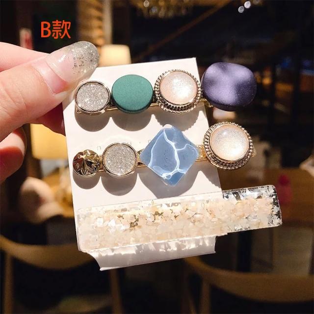 【TDL】韓版甜美氣質珍珠一字夾髮夾瀏海夾邊夾3件組髮飾 42-10031