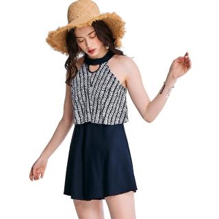 【聖手牌】性感露背幾何圖騰連身裙式女泳裝(泳衣)