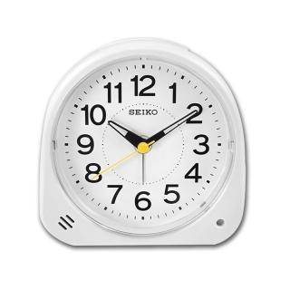 【SEIKO 精工】御飯糰造型 滑動式秒針 數字刻度 自動感光 貪睡鬧鈴 靜音鬧鐘(白色 / QHE188W)