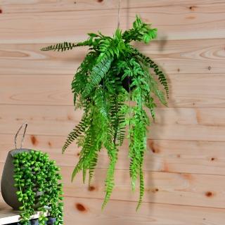 【YU Living 信歐傢居】仿真吊掛式球型蕨類植物裝飾盆栽 人造盆栽(綠色)