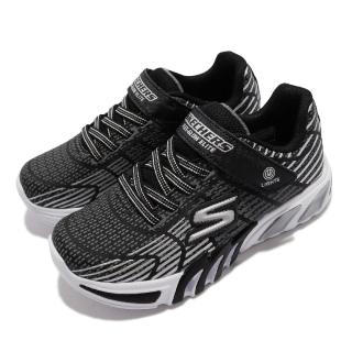 【SKECHERS】休閒鞋 S Lights 燈鞋 魔鬼氈 童鞋 輕量 避震 緩衝 特快車 發光 中童 黑 灰(400135-LBKGY)