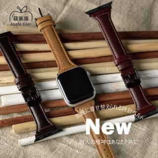 【蘋果庫Apple Cool】Apple Watch S7/6/SE/5/4 38/40/41mm 古著風T型真皮帶