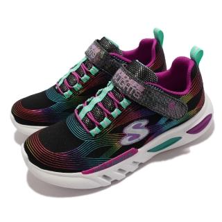 【SKECHERS】休閒鞋 S Lights Glow-Brites 童 燈鞋 閃亮亮 彩紅金屬光澤 魔鬼氈 中童 黑 彩(302306-LBKMT)