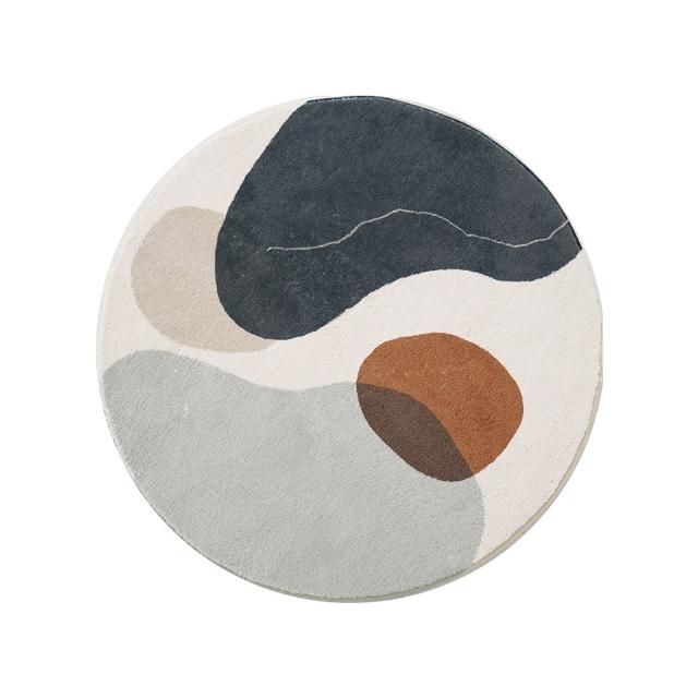 【Mega】北歐藝術抽象圓形地墊  地毯 80X80cm(柔軟防滑 床邊地毯 客廳臥室)