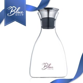 【美國 Blue Brew】耐熱流線玻璃冷水壺 含濾網及不鏽鋼壺嘴(冷水壺 咖啡壺 玻璃壺 耐熱冷水壺 濾網 防滴漏)