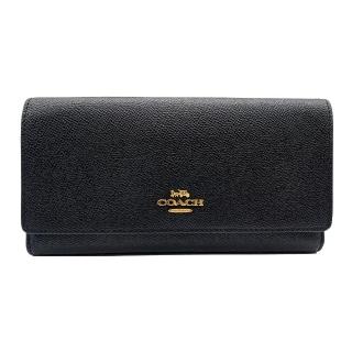 【COACH】金標馬車LOGO 掀蓋防刮多卡三折長夾－雅典黑(coach 黑色 c5578 imblk)