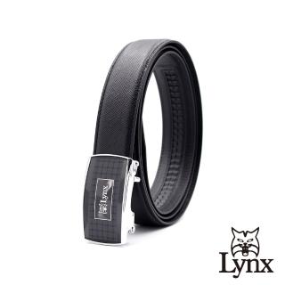 【Lynx】美國山貓-時尚男士十字壓紋皮帶腰帶 牛皮/經典款/自動扣 LY11-8373-99(黑色)