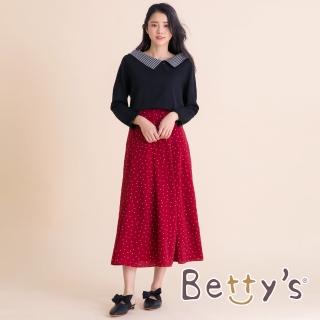 【betty’s 貝蒂思】點點雪紡飄逸長裙(暗紅)