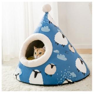 【寵物愛家】貓犬用品秋冬三角蒙古包封閉式寵物窩(寵物睡窩)
