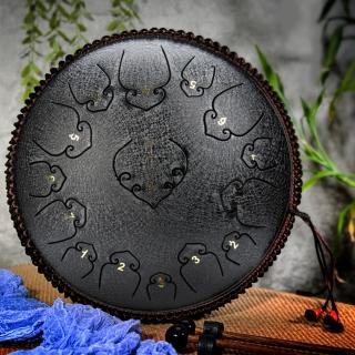 【美佳音樂】14吋15音C調 全新碳鋼/加厚鼓體 空明鼓 空靈鼓-錘紋黑(鋼舌鼓/忘憂鼓/附鼓包)