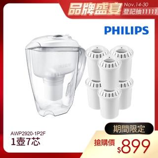 【Philips 飛利浦】AWP2920超濾帶計時器3L濾水壺+AWP201*2濾芯超值組(共1壼7芯)