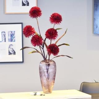 【YU Living 信歐傢居】人造薊花花瓶組 居家裝飾 擺飾 花器(花:酒紅色/花瓶:淺紫色)