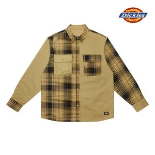 【Dickies】男款卡其色純棉兩面穿法蘭絨拼接休閒長袖襯衫｜DK009452KHK