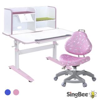 【SingBee 欣美】LeTaHo喜學兒 手搖升降雙板桌105cm桌面+桌上書架+131椅(兒童書桌椅/學習桌椅/成長桌椅組)