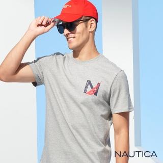 【NAUTICA】男裝素面簡約LOGO圖騰短袖T恤(灰)