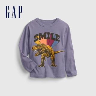 【GAP】男幼童 布萊納系列 印花圓領長袖T恤(732683-恐龍印花)