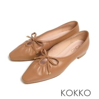 【KOKKO 集團】方頭蝴蝶結超柔軟綿羊皮平底鞋(卡其色)