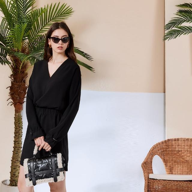 【ICHE 衣哲】Cop.Copine 法國原裝進口V領抽繩長袖造型洋裝-2色