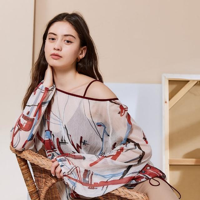 【ICHE 衣哲】Cop.Copine 法國原裝進口印花微透視感造型上衣