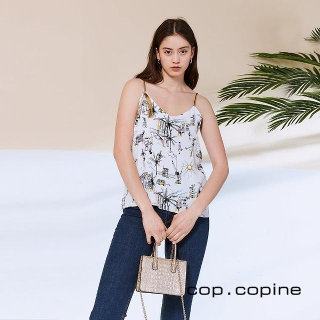 【ICHE 衣哲】Cop.Copine 法國原裝進口細肩印花造型上衣-椰奶白