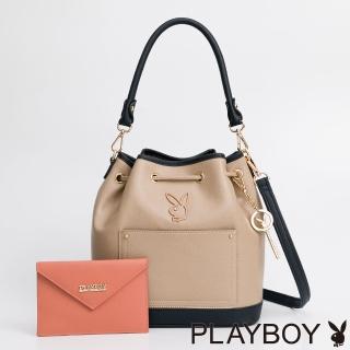 【PLAYBOY】水桶包可雙面背 Mist輕霧系列(卡其色)