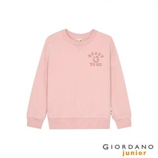 【GIORDANO 佐丹奴】童裝微笑LOGO印花長袖T恤(25 銀粉紅)