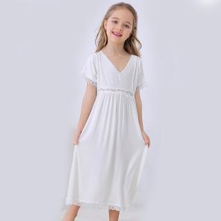 【優貝選】高質感細柔棉質兒童公主蕾絲睡裙 居家服/睡裙/睡衣
