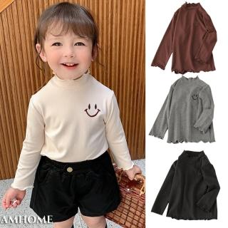 【Amhome】韓版秋冬女童半高領純色微笑彈力棉內搭上衣#111126現貨+預購(4色)
