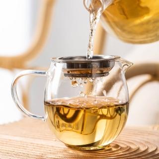 【陶說】龍蛋型耐熱玻璃茶海公道杯加不鏽鋼茶漏 400cc(公杯 分茶器  茶漏 茶濾網 直身 方型底 龍蛋型)