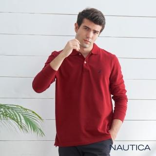 【NAUTICA】男裝經典素面純棉長袖POLO衫(紅色)