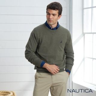 【NAUTICA】男裝經典素面長袖針織衫(墨綠)