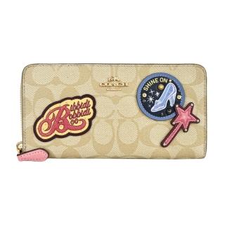 【COACH】DISNEY X 迪士尼公主聯名款塗鴉補丁拉鍊長夾(卡其-展示品)