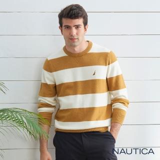 【NAUTICA】男裝質感條紋針織衫(卡其)