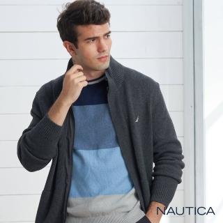 【NAUTICA】男裝簡約素面拉鍊針織外套(黑)